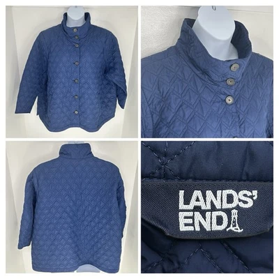 Lands End Blue Diamond Quilted Button Front Jacket Size 3X Primaloft Pockets - Image 1 of 4