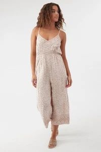 O'Neill Womens M Camile Tank Wide Leg Jumpsuit Almond Beach Boho Tan Tie Back - Picture 1 of 13