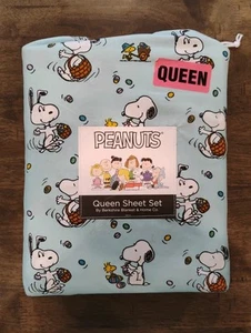 Peanuts Snoopy Osterei Druck 4-teiliges blaues QUEEN Lakenset von Berkshire - Bild 1 von 4
