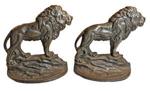 Antica coppia fermalibri 1929 ghisa leone Nuart Gift House New York Art Deco New York - Foto 1 di 19