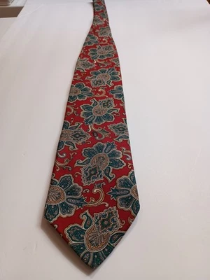 Pierre Balmain 领带经典红色带佩斯利花卉美国制造 100% 真丝 — 第 1/4 张图片
