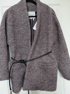 Nuevo con etiquetas ba&sh $675 Abrigo Manteau Carole Cinturón Borgoña 100% Lana S Pequeño Foto 1 de 4