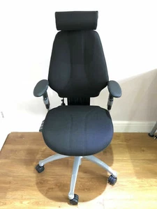 MEDIUM BACK RH LOGIC 300 FULLY ERGONOMIC OFFICE CHAIRS ,LUMBER, HEADREST, BLACK  - Picture 1 of 11