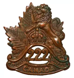 INSIGNIAS DE GORRA MILITAR BRITÁNICA, 222º Batallón Winnipeg insignia de gorra de latón, Primera Guerra Mundial - Imagen 1 de 2