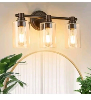 Lámparas de baño modernas, 3 luces, lámparas de pared de baño de bronce frotado con aceite. Foto 1 de 4