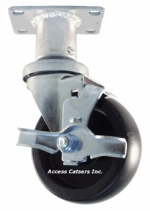 3DADSBE4 3" Adjustable Height Swivel Plate Caster with Brake, Polyolefin Wheel - Picture 1 of 1