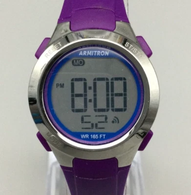 Reloj deportivo Armitron para mujer cronógrafo digital 27 mm tono plata púrpura 45/7042 b Foto 1 de 4