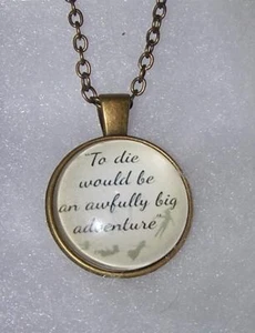 PETER PAN LIFE LIVING DIE DEATH pendant female men 20" necklace words - Picture 1 of 8