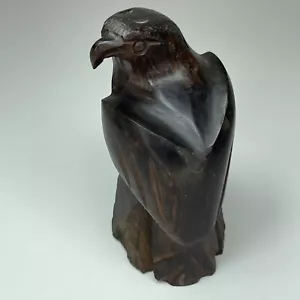 Hand Carved Ironwood Wooden Perched Eagle 4" Tall Detailed Solid Heavy Bold Wood - Picture 1 of 8