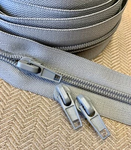 Med. Grey #5 Upholstery Zippers By The Yard - 10 yards & 15 Gray short pulls - Picture 1 of 2