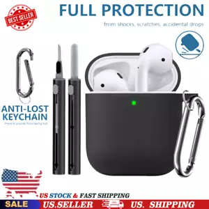 Silicone Case Cover with Cleaning Kit for Apple AirPods 1st/2nd Gen + Keychain - Picture 1 of 9