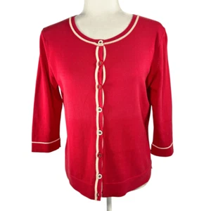 Lanvin Cardigan Sweater Sz 6-8 Silk Blend Red Button Up 3/4 Sleeve Size 38 FR - Picture 1 of 13