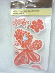 NEW RECOLLECTIONS CLING STAMP PINK BUTTERFLY FLOWERS 3 1/2" rubber stamp - Picture 1 of 2