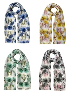 New Fashion Poppy Print Scarf Floral Print Light Weight Shawl Wrap Pashmina - Picture 1 of 5