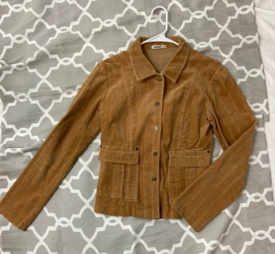 Mujer Papaya Pana Rayas Pequeña Chaqueta 2 Bolsillos Botón Frontal Muy Bonita Foto 1 de 4