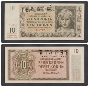 🔴BOHEMIA & MORAVIA  10 Korun 1942 UNC P8s  perforated NEPLATNE  WWII Banknote🔴 - Picture 1 of 3