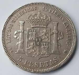 1875 Spanien 5 Peseten Alfons XII DE-M Silbermünze - Bild 1 von 4