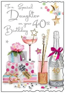 Jonny Javelin Daughter 40th Birthday Card - Glitter Cocktail's Silver Foil 9x6" - Picture 1 of 1