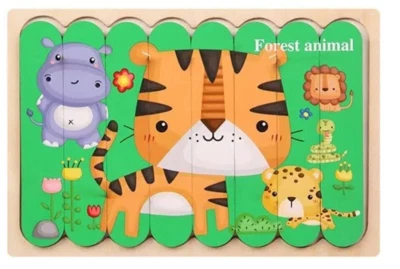 Sided Strip Puzzle Montessori, Wooden Materials, Large Bricks, Forest Animals - Image 1 of 3