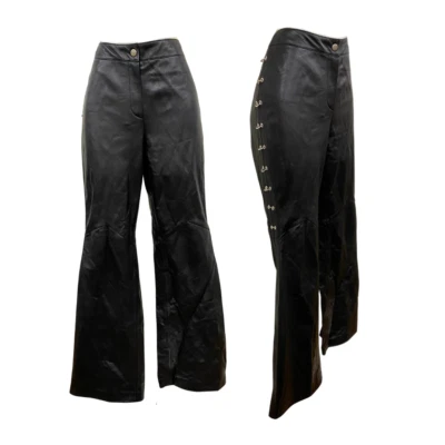 Pantalones De Colección Años 90 90 Diseñador ESCADA Cuero Negro Plata Aro Hardware De Colección Foto 1 de 4