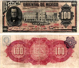 Mexico, 100 Pesos, Banco Oriental de Mexico, 6-30-1901,Series H, S/N 5270,S-385a - Picture 1 of 1