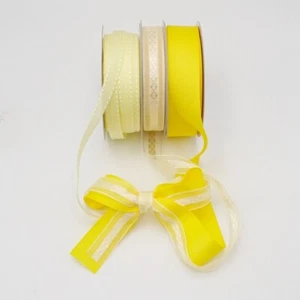 Valentines Day Sale 1.5"& 1/2"x 25YD each + 3/8" 20YD Yellow Sheer Ribbon Set - Picture 1 of 3