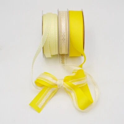 Valentines Day Sale 1.5"& 1/2"x 25YD each + 3/8" 20YD Yellow Sheer Ribbon Set - Image 1 of 3