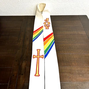 Rainbow Joy Clergy Liturgical Stole Abbott Hall Paraments Pride White Stitched - Picture 1 of 9
