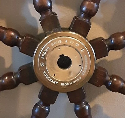 Brown Bros & Co Rosebank Iron Works Edinburgh Antique collectable Ship Wheel - Image 1 of 2