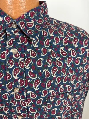 Vintage 90s Paisley Shirt Men XL Button Up Geometric Cotton Dark Navy Trader Bay - Image 1 of 4