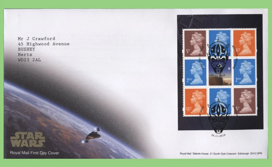G.B. 2019 Star Wars booklet pane Royal Mail First Day Cover, Maulden Bedford - image 1 of 1