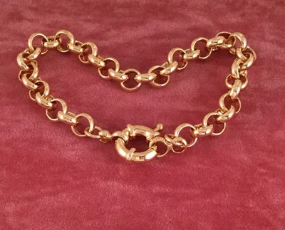 Vintage Jewellery Gold Rolo Link Chain Bracelet Jewelry large wrist size 23 cm — 第 1/4 张图片