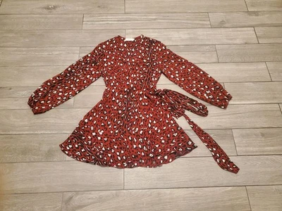 Vestido envolvente manga larga estampado animal rojo negro blanco 100% seda talla 6 A.L.C Foto 1 de 4