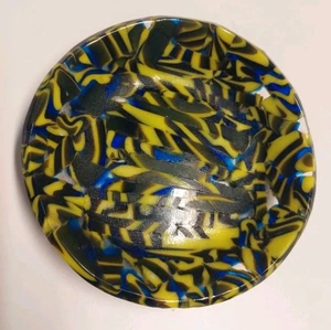 💛🖤 Handcrafted Glass Plate – Abstract Yellow, Black & Blue (2017) 🖤💛 - Picture 1 of 7
