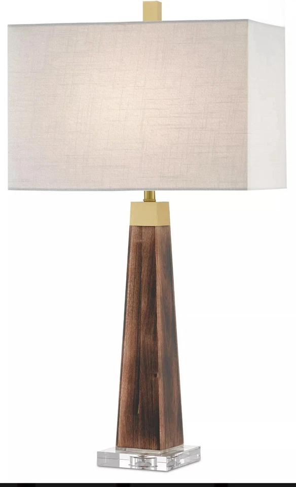 RARA Lámpara de Mesa Currey and Company 30”H Madera Quemada Hoja de Oro Pantalla de Lino de 3 Vías Foto 1 de 4