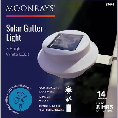 Solar Eave Trough LED Light 24444 Gutter 14 Lumens Bright White NEW - Image 1 of 4