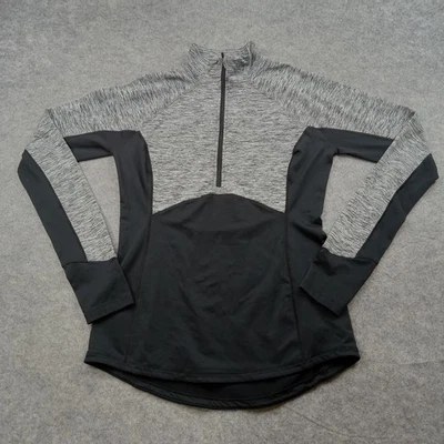 Pulôver Reebok Feminino Médio Quarto Zíper Preto Cinza Speedwick Athletic - Imagem 1 de 4