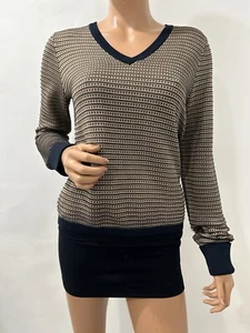 liz claiborne sweater 100% Silk Navy /Gold Long Sleeve Pullover V-neck - Picture 1 of 9