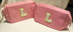 2 Monogramma "L" Donna ROSA Borsa Cosmetica Iniziale Personalizzata Zip Top 6,5" per 4 - Foto 1 di 5