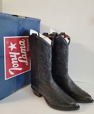 TONY LAMA BLACK FULL QUILL OSTRICH & LEATHER COWBOY BOOTS #8233 MEN'S 9.5 EE
