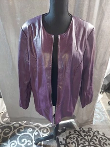 Vintage Susan Graver Kunstlederjacke mit Reißverschluss XL lila gefüttert langarm - Bild 1 von 5