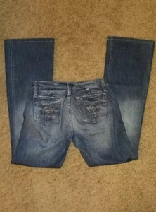 BEBE JEANS Mujer 28 Brotes Mediano Lavado Denim Rosa Estrás Estrás En Bolsillos Usado En Excelente Condición - Imagen 1 de 12