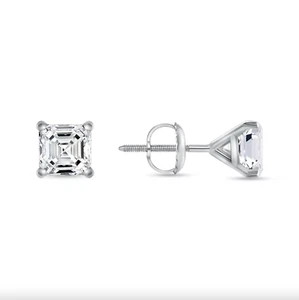 1 Ct Asscher Lab Created Grown Diamond Earring 14K White Gold F/VS Martini Screw - Picture 1 of 3