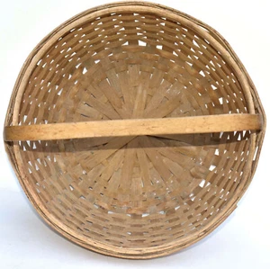 Big, Maine Antique Ash Splint Gathering Basket - Carved Handle - 15" Dia. - Picture 1 of 11