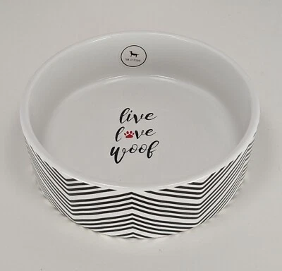 PARK LIFE DESIGNED Park Life Design “Live Love Woof “Ceramic Dog Bowl Black & White 6.25"W x 2”H