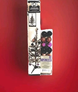 Halloween Day Of The Dead 18" Orange Black Tinsel Tree & 16 Mini Ornaments New - Picture 1 of 2