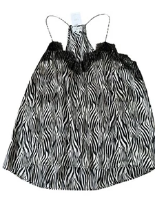 Cami NYC Top Camisole Black White Zebra Print Silk Lace Racer Slip Women L NEW - Picture 1 of 12