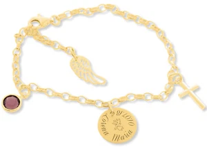 Kinderarmband vergoldet mit Kreuz Anhänger & Gravur Namenarmband Taufschmuck  - Bild 1 von 3