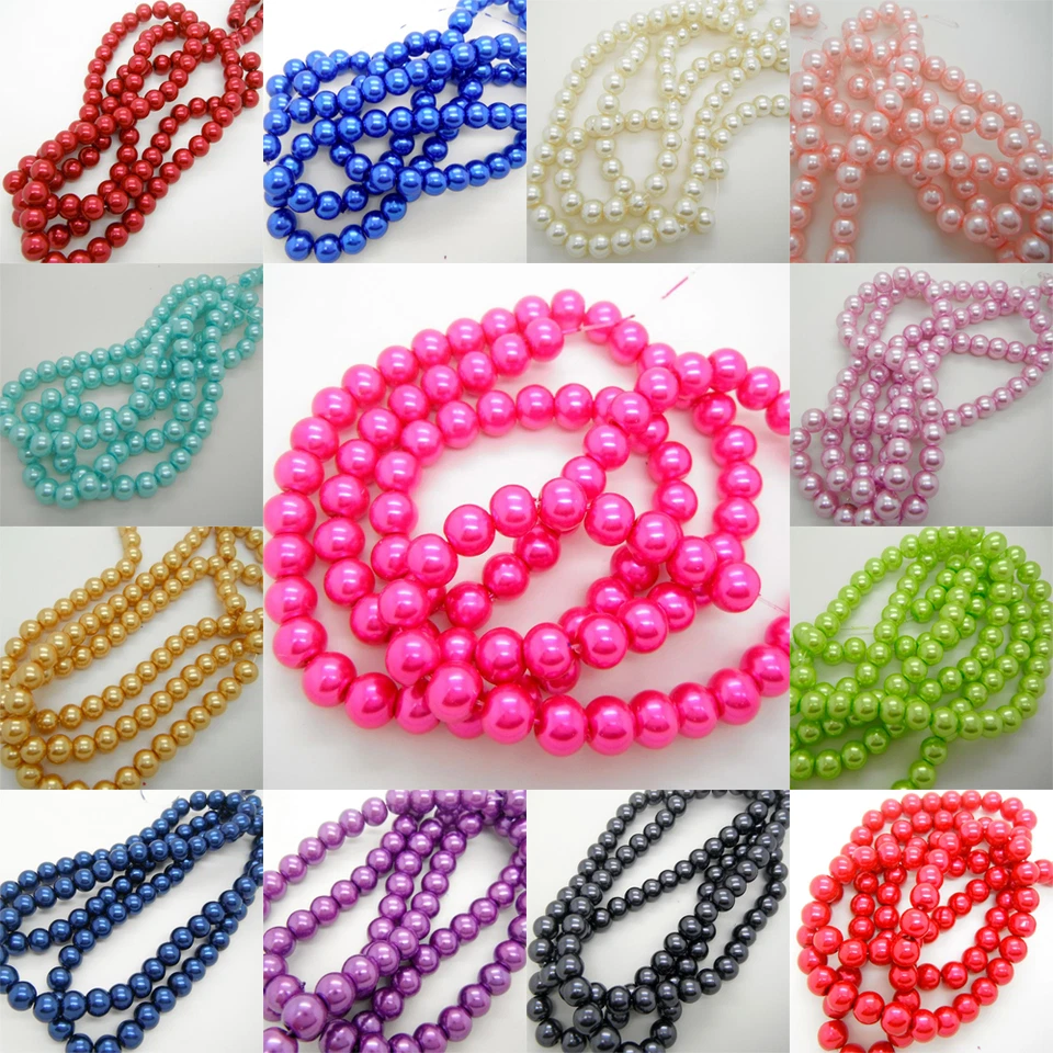 Glass Pearl Round Beads 4mm 6mm 8mm Bracelet Necklace Jewellery Making Craft UK