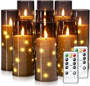 Flameless LED Candles Embedded Star String 9 Pcs Battery Operated Acrylic Pillar - Picture 1 of 6